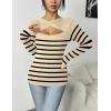 imageZeagoo Sweaters for Women 2024 Knit Trendy Long Sleeve Lightweight Slim Fit Pullover Cutout Tops SXXLApricot Black Stripe