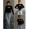 imageZeagoo Sweaters for Women 2024 Knit Trendy Long Sleeve Lightweight Slim Fit Pullover Cutout Tops SXXLBlack
