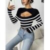 imageZeagoo Sweaters for Women 2024 Knit Trendy Long Sleeve Lightweight Slim Fit Pullover Cutout Tops SXXLBlack White Stripe