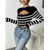 imageZeagoo Sweaters for Women 2024 Knit Trendy Long Sleeve Lightweight Slim Fit Pullover Cutout Tops SXXLBlack White Stripe