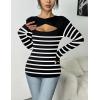 imageZeagoo Sweaters for Women 2024 Knit Trendy Long Sleeve Lightweight Slim Fit Pullover Cutout Tops SXXLBlack White Stripe