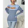 imageZeagoo Sweaters for Women 2024 Knit Trendy Long Sleeve Lightweight Slim Fit Pullover Cutout Tops SXXLBlue Black Stripe