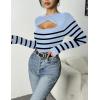 imageZeagoo Sweaters for Women 2024 Knit Trendy Long Sleeve Lightweight Slim Fit Pullover Cutout Tops SXXLBlue Black Stripe
