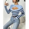 imageZeagoo Sweaters for Women 2024 Knit Trendy Long Sleeve Lightweight Slim Fit Pullover Cutout Tops SXXLBlue Black Stripe