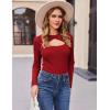 imageZeagoo Sweaters for Women 2024 Knit Trendy Long Sleeve Lightweight Slim Fit Pullover Cutout Tops SXXLRed