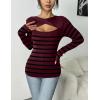 imageZeagoo Sweaters for Women 2024 Knit Trendy Long Sleeve Lightweight Slim Fit Pullover Cutout Tops SXXLRed Black Stripe