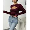 imageZeagoo Sweaters for Women 2024 Knit Trendy Long Sleeve Lightweight Slim Fit Pullover Cutout Tops SXXLRed Black Stripe