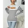 imageZeagoo Sweaters for Women 2024 Knit Trendy Long Sleeve Lightweight Slim Fit Pullover Cutout Tops SXXLWhite Black Stripe