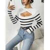 imageZeagoo Sweaters for Women 2024 Knit Trendy Long Sleeve Lightweight Slim Fit Pullover Cutout Tops SXXLWhite Black Stripe
