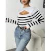 imageZeagoo Sweaters for Women 2024 Knit Trendy Long Sleeve Lightweight Slim Fit Pullover Cutout Tops SXXLWhite Black Stripe