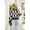 imageZeagoo Womens 2024 Fall Crewneck Cropped Sweater Cozy Long Sleeve Ribbed Knit Pullover Dropped Shoulders Trendy Jumper TopsBlack Plaid