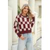 imageZeagoo Womens 2024 Fall Crewneck Cropped Sweater Cozy Long Sleeve Ribbed Knit Pullover Dropped Shoulders Trendy Jumper TopsRed Plaid
