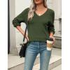 imageZeagoo Womens 2025 Fall Sweaters Casual Long Sleeve Ribbed Knit Pullover V Neck Lightweight Crochet Pullover Sweater TopArmy Green