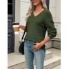 imageZeagoo Womens 2025 Fall Sweaters Casual Long Sleeve Ribbed Knit Pullover V Neck Lightweight Crochet Pullover Sweater TopArmy Green