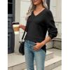 imageZeagoo Womens 2025 Fall Sweaters Casual Long Sleeve Ribbed Knit Pullover V Neck Lightweight Crochet Pullover Sweater TopBlack