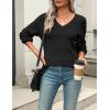 imageZeagoo Womens 2025 Fall Sweaters Casual Long Sleeve Ribbed Knit Pullover V Neck Lightweight Crochet Pullover Sweater TopBlack