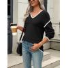 imageZeagoo Womens 2025 Fall Sweaters Casual Long Sleeve Ribbed Knit Pullover V Neck Lightweight Crochet Pullover Sweater TopBlack B1