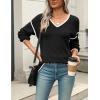 imageZeagoo Womens 2025 Fall Sweaters Casual Long Sleeve Ribbed Knit Pullover V Neck Lightweight Crochet Pullover Sweater TopBlack B1