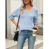 imageZeagoo Womens 2025 Fall Sweaters Casual Long Sleeve Ribbed Knit Pullover V Neck Lightweight Crochet Pullover Sweater TopBlue