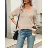 imageZeagoo Womens 2025 Fall Sweaters Casual Long Sleeve Ribbed Knit Pullover V Neck Lightweight Crochet Pullover Sweater TopBrown