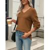 imageZeagoo Womens 2025 Fall Sweaters Casual Long Sleeve Ribbed Knit Pullover V Neck Lightweight Crochet Pullover Sweater TopCoffee