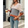 imageZeagoo Womens 2025 Fall Sweaters Casual Long Sleeve Ribbed Knit Pullover V Neck Lightweight Crochet Pullover Sweater TopColorblock 278