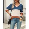 imageZeagoo Womens 2025 Fall Sweaters Casual Long Sleeve Ribbed Knit Pullover V Neck Lightweight Crochet Pullover Sweater TopColorblock 458