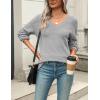 imageZeagoo Womens 2025 Fall Sweaters Casual Long Sleeve Ribbed Knit Pullover V Neck Lightweight Crochet Pullover Sweater TopGray