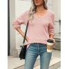 imageZeagoo Womens 2025 Fall Sweaters Casual Long Sleeve Ribbed Knit Pullover V Neck Lightweight Crochet Pullover Sweater TopLight Pink