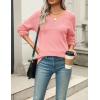 imageZeagoo Womens 2025 Fall Sweaters Casual Long Sleeve Ribbed Knit Pullover V Neck Lightweight Crochet Pullover Sweater TopPink