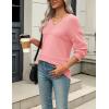 imageZeagoo Womens 2025 Fall Sweaters Casual Long Sleeve Ribbed Knit Pullover V Neck Lightweight Crochet Pullover Sweater TopPink
