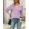 imageZeagoo Womens 2025 Fall Sweaters Casual Long Sleeve Ribbed Knit Pullover V Neck Lightweight Crochet Pullover Sweater TopPurple