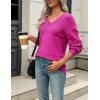 imageZeagoo Womens 2025 Fall Sweaters Casual Long Sleeve Ribbed Knit Pullover V Neck Lightweight Crochet Pullover Sweater TopRose Red