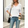 imageZeagoo Womens 2025 Fall Sweaters Casual Long Sleeve Ribbed Knit Pullover V Neck Lightweight Crochet Pullover Sweater TopWhite