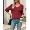 imageZeagoo Womens 2025 Fall Sweaters Casual Long Sleeve Ribbed Knit Pullover V Neck Lightweight Crochet Pullover Sweater TopWine Red