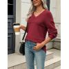 imageZeagoo Womens 2025 Fall Sweaters Casual Long Sleeve Ribbed Knit Pullover V Neck Lightweight Crochet Pullover Sweater TopWine Red