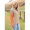 imageZeagoo Womens 2025 Fashion Turtleneck Sweaters Color Block Cozy Long Sleeve Casual Knit Pullover Oversized Loose Jumper TopsBrown