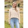 imageZeagoo Womens 2025 Fashion Turtleneck Sweaters Color Block Cozy Long Sleeve Casual Knit Pullover Oversized Loose Jumper TopsKhaki Checkered