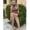 imageZeagoo Womens 2025 Mock Turtle Neck Sweater Vest Sleeveless Knit Pullover Tank Tops Casual Trendy Slim Fitted TopsBrown