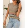 imageZeagoo Womens Cap Sleeve Sweater Vest Crew Neck Sleeveless Casual Knit Tops 2024 Summer Clothes SXXLColorful Stripes Khaki