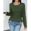 imageZeagoo Womens Crewneck Pullover Sweater Long Sleeve Knit Side Slit 2024 Fall Winter Sweater TopsArmy Green