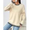 imageZeagoo Womens Crewneck Pullover Sweater Long Sleeve Knit Side Slit 2024 Fall Winter Sweater TopsBeige