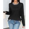 imageZeagoo Womens Crewneck Pullover Sweater Long Sleeve Knit Side Slit 2024 Fall Winter Sweater TopsBlack