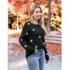 imageZeagoo Womens Crewneck Pullover Sweater Long Sleeve Knit Side Slit 2024 Fall Winter Sweater TopsBlack Floral