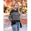 imageZeagoo Womens Crewneck Pullover Sweater Long Sleeve Knit Side Slit 2024 Fall Winter Sweater TopsBlack Stripe
