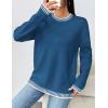 imageZeagoo Womens Crewneck Pullover Sweater Long Sleeve Knit Side Slit 2024 Fall Winter Sweater TopsBlue