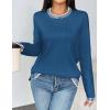 imageZeagoo Womens Crewneck Pullover Sweater Long Sleeve Knit Side Slit 2024 Fall Winter Sweater TopsBlue