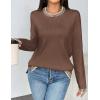 imageZeagoo Womens Crewneck Pullover Sweater Long Sleeve Knit Side Slit 2024 Fall Winter Sweater TopsNutmeg