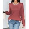 imageZeagoo Womens Crewneck Pullover Sweater Long Sleeve Knit Side Slit 2024 Fall Winter Sweater TopsRust