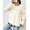 imageZeagoo Womens Crewneck Pullover Sweater Long Sleeve Knit Side Slit 2024 Fall Winter Sweater TopsWhite